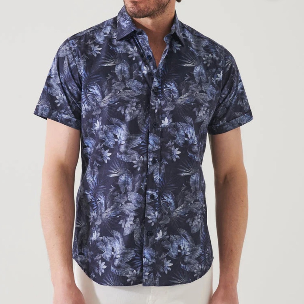 Patrick Assaraf Leaf Pattern Short Sleeve Shirt m… - image 1